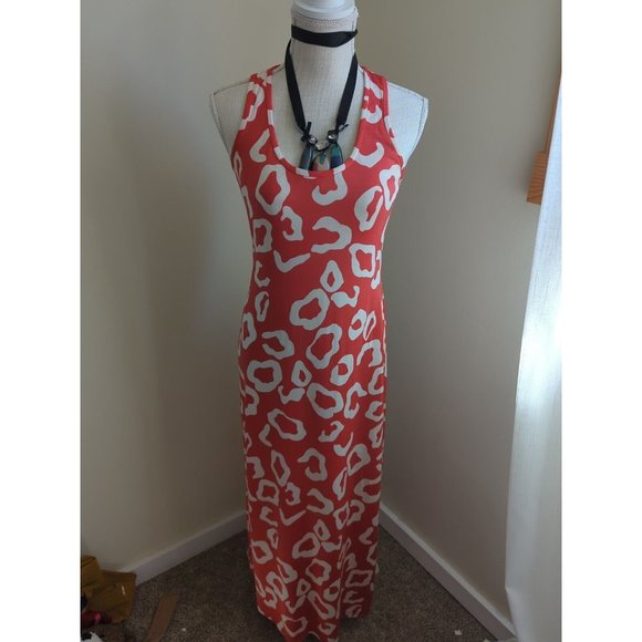 DVF long silk tank dress 4 giraffes print orange cream - Picture 1 of 8